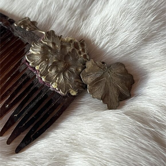 Vintage Tortoise Hair Comb w Antique Brass Floral Ornament Art Deco Victoriana main image 7